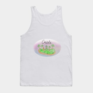 Crete watercolor Island travel, beach, sea and palm trees. Holidays and vacation, summer and relaxation Tank Top